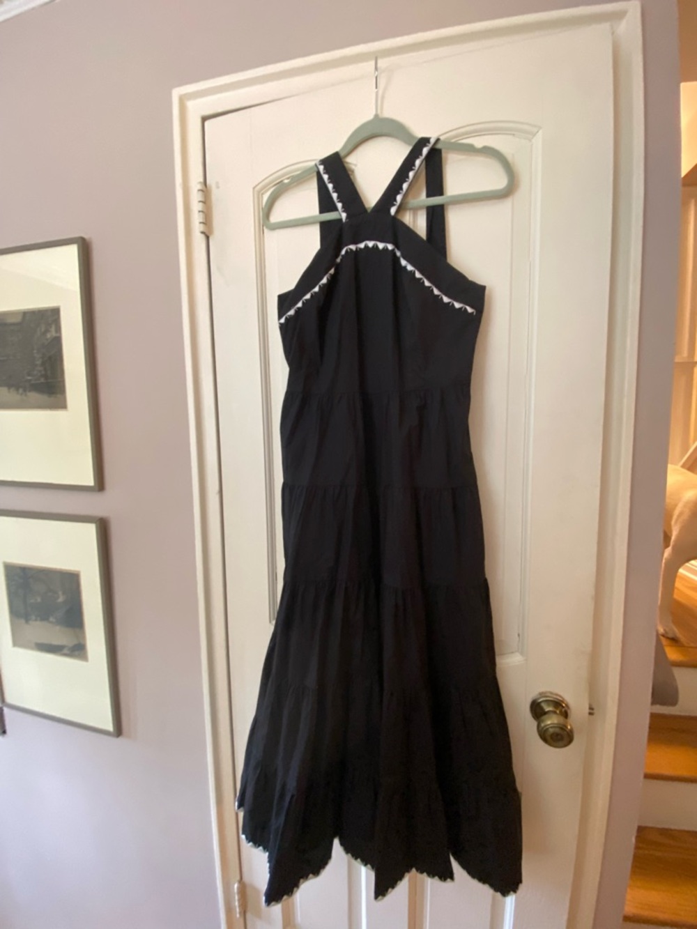 LOFT Black Maxi Halter Dress with White Trim